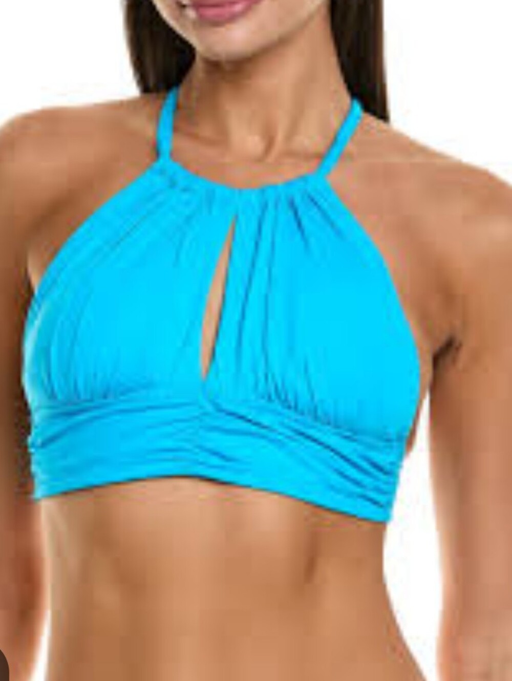 La Blanca Island Size 16 Goddess Blue High Neck Midkini Bikini Top Msrp $78